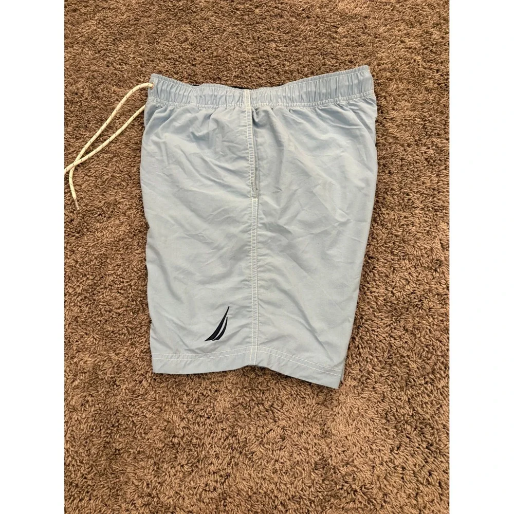 Nautica Mens Light Blue Swim Trunks Mesh Lined Board Shorts Drawstring Waist